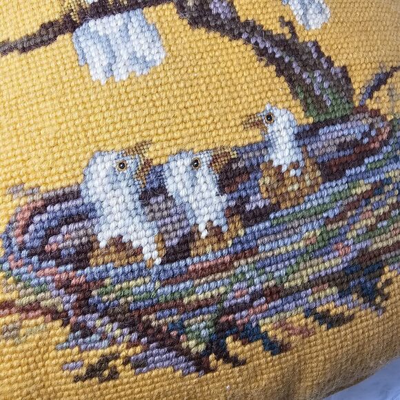 Vintage Bald Eagle Family Needlepoint Petit Point Pillow Gold Velvet Americana - Picture 4 of 9